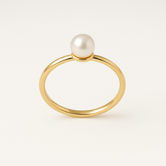Anello minimal con perla con gambo liscio in oro giallo 18kt